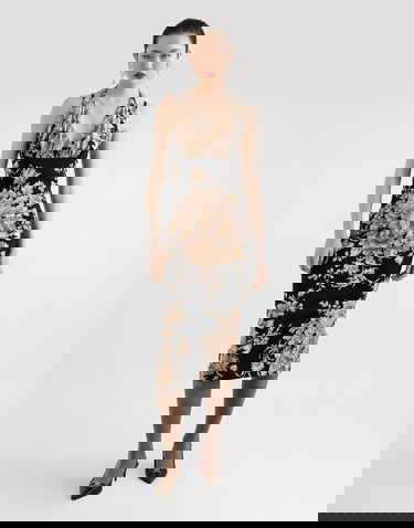 Pокля Dolce & Gabbana Dolce & Gabbana Rose-Print Halter Charmeuse Midi Dress Черно | F6TYMTFSA7YHN4OX, 1