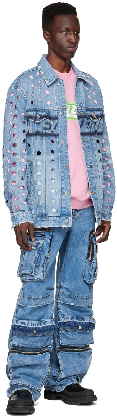 Яке We11done We11done Logo Distressed Denim Jacket Синьо | WD-DJ1-22-355-U-BL, 3