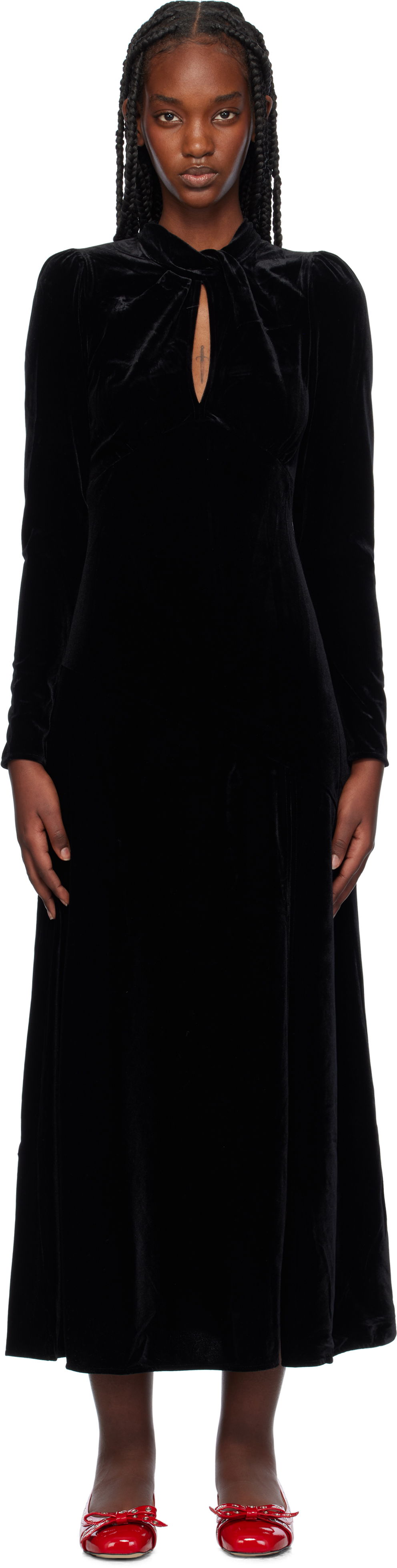 Pокля GANNI Velvet Maxi Dress Черно | T3980, 0