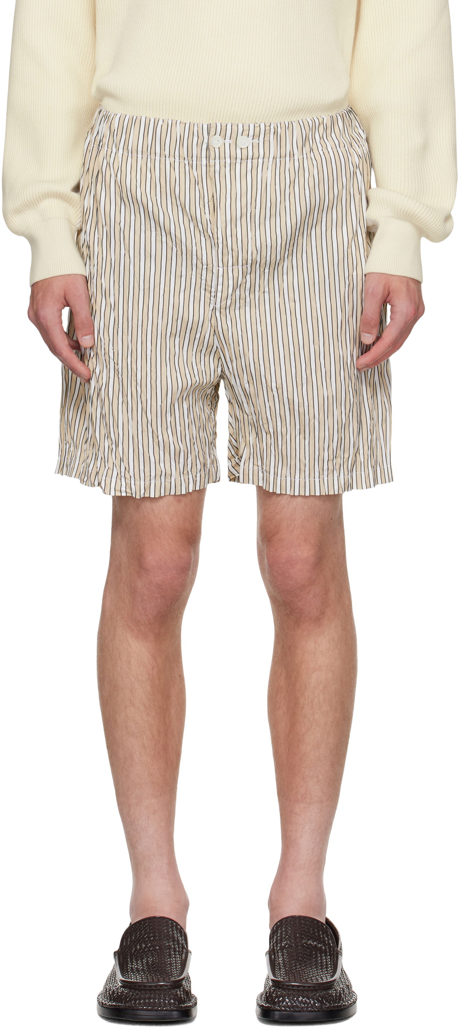 Къси панталони Bottega Veneta Bottega Veneta Crushed Tech Cotton Stripe Shorts Бежово | 833970V5NM08773, 0