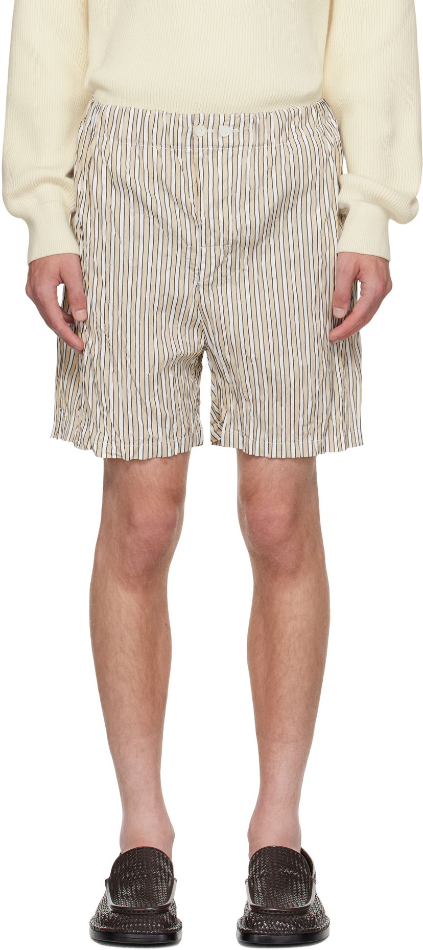 Къси панталони Bottega Veneta Bottega Veneta Crushed Tech Cotton Stripe Shorts Бежово | 833970V5NM08773