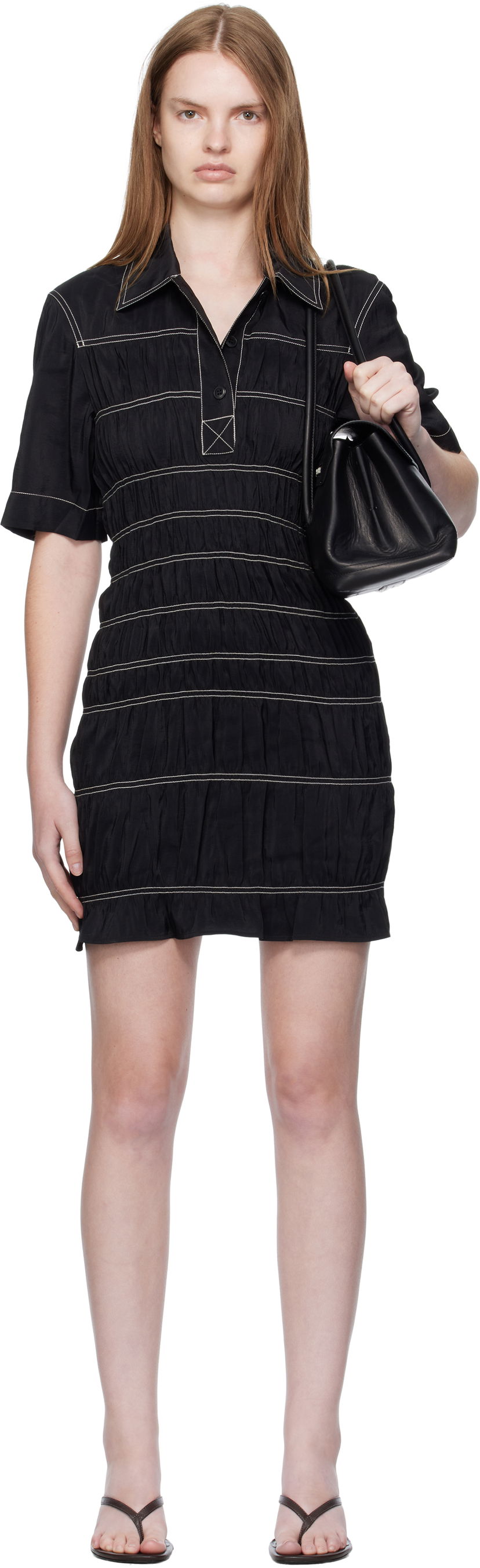 Pокля Nanushka Nanushka Nomia Shirred Minidress Черно | NW25PFDR09999