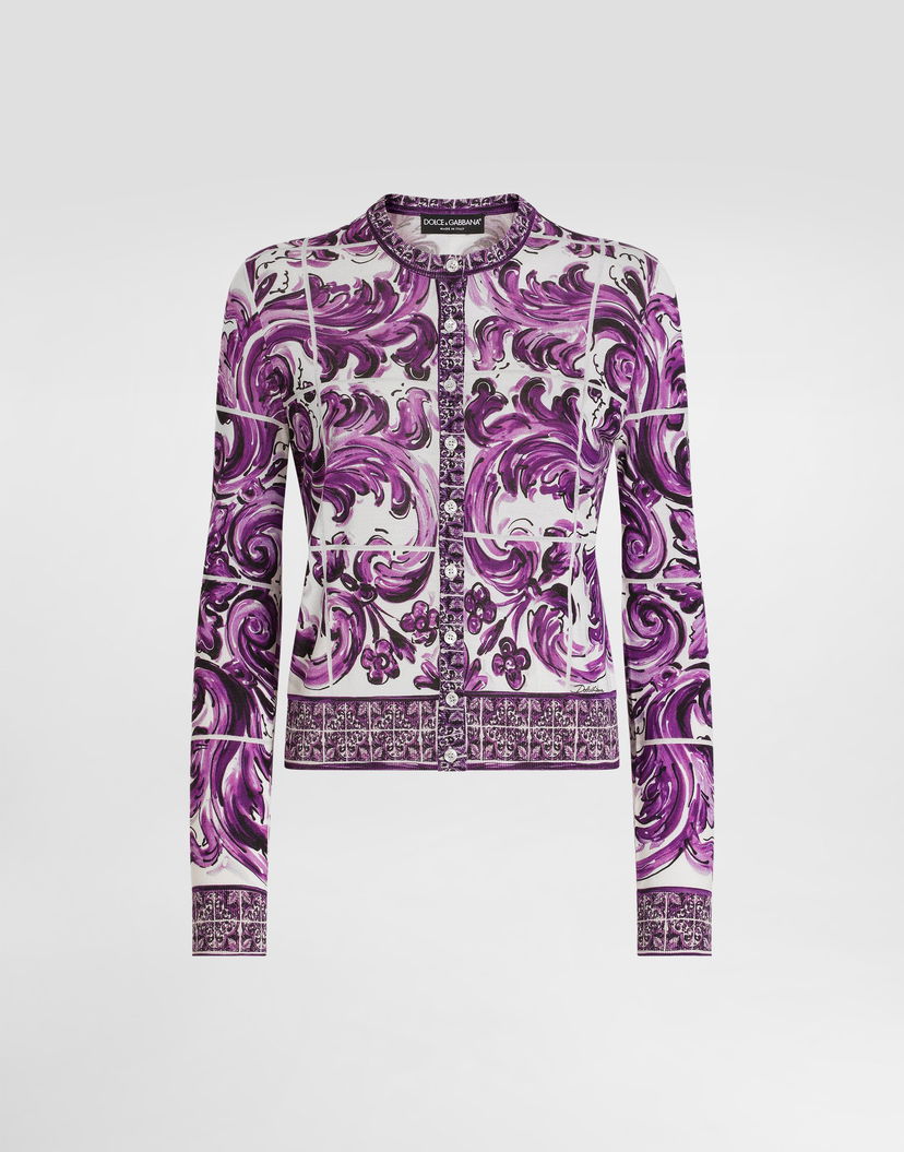 Пуловер Dolce & Gabbana Dolce & Gabbana Silk Cardigan With Majolica Print Лилаво | FXV07TJAHKGH25DQ