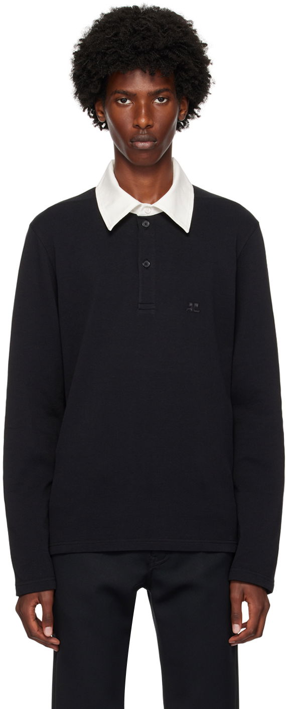Поло тениска Courrèges Contrasting Long Sleeve Polo Черно | 324JPO033JS0141, 0