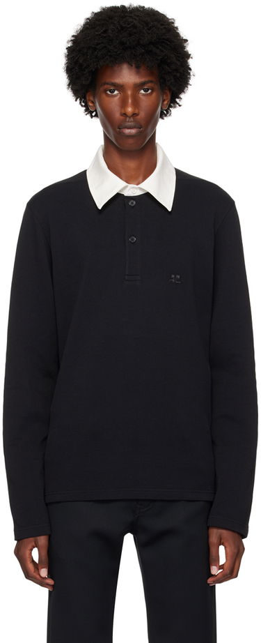 Поло тениска Courrèges Contrasting Long Sleeve Polo Черно | 324JPO033JS0141, 0