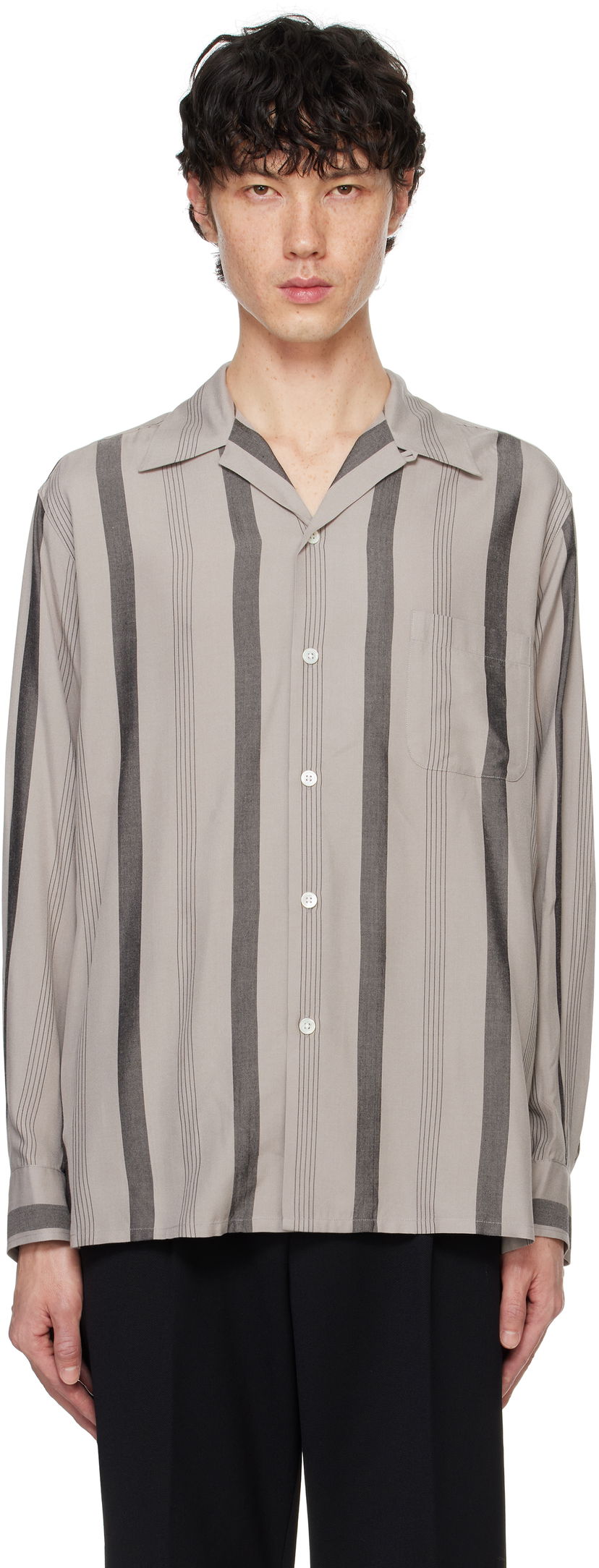 Риза WACKO MARIA Striped Open Collar Shirt Сиво | 24FWE-WMS-OC01