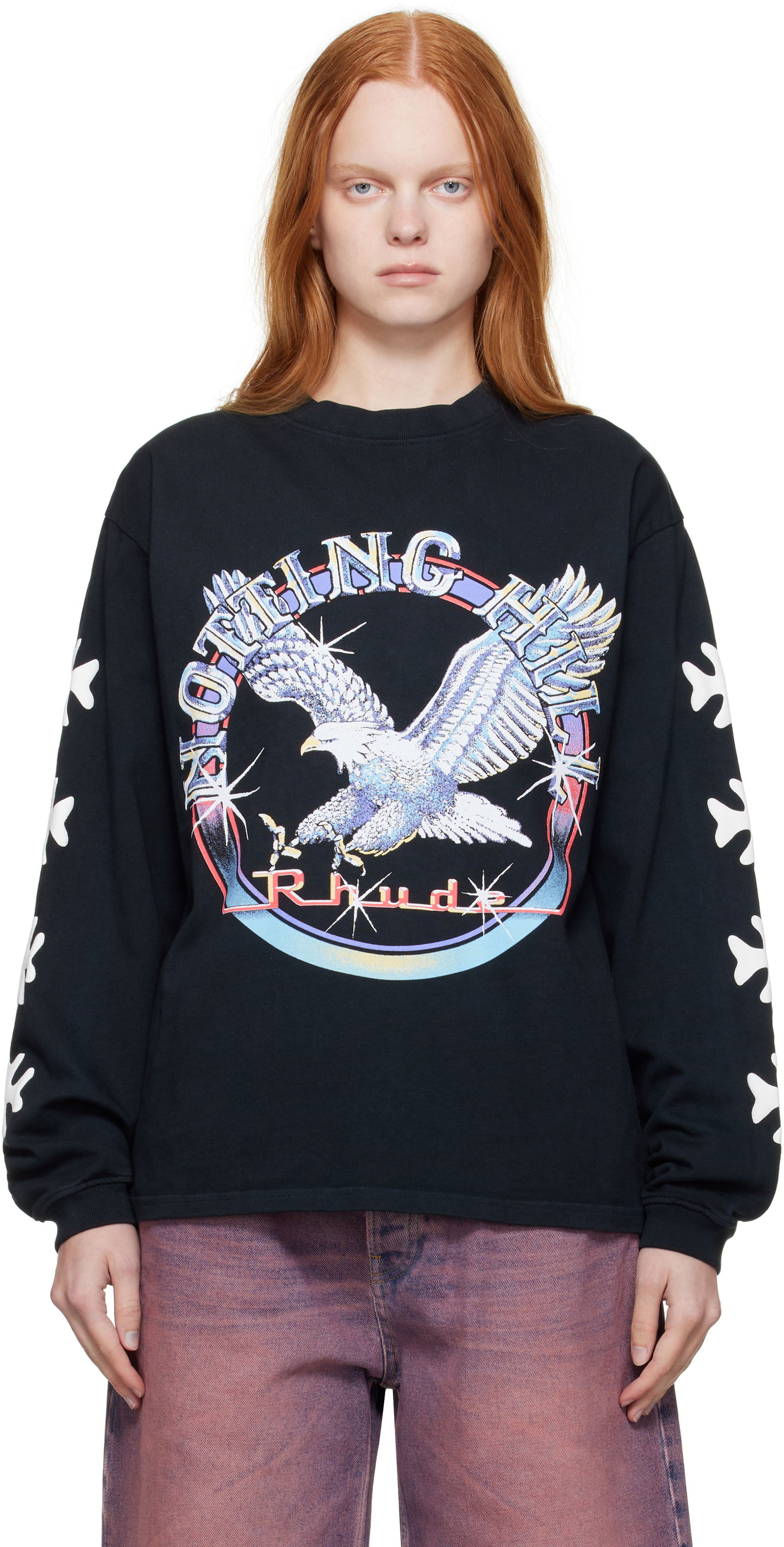 Тениска Rhude Rhude Notting Hill Eagle Graphic Long Sleeve T-Shirt Черно | RHPF25TT14012, 0