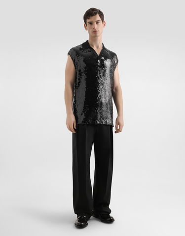 Поло тениска Dolce & Gabbana Dolce & Gabbana Men's Sequined Sleeveless Polo Черно | G8ST8TFLSEPN0000, 1