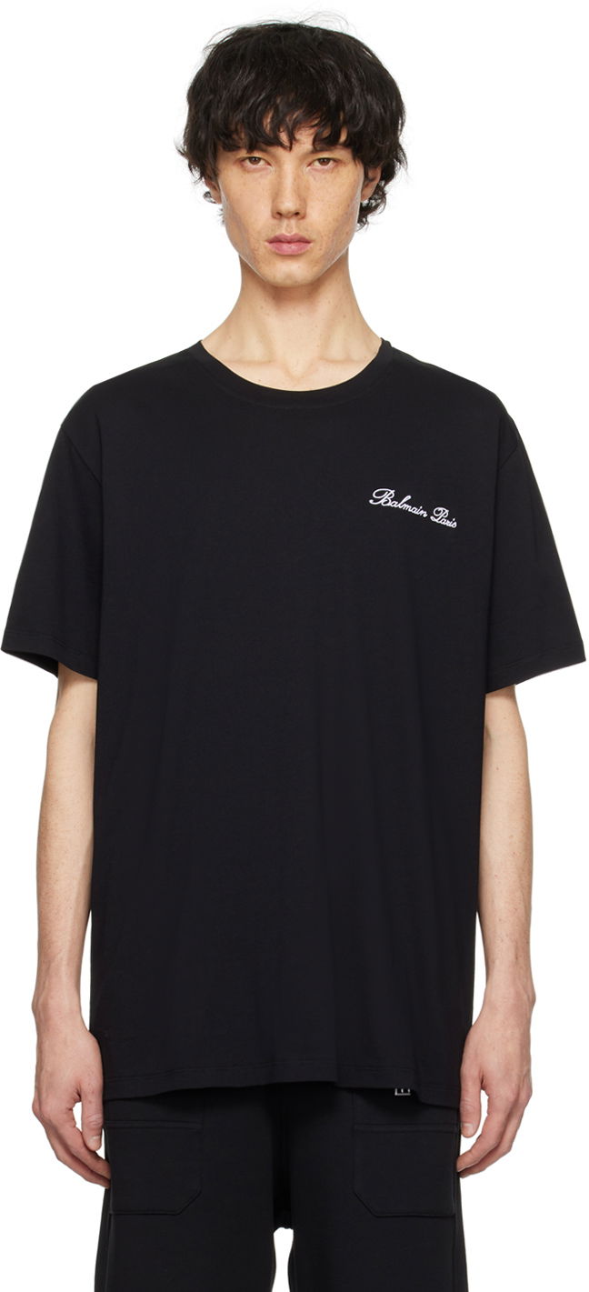 Тениска Balmain Signature T-Shirt Черно | CH1EG010BC68