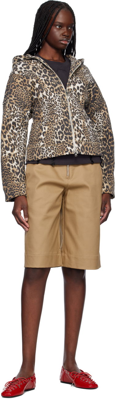 Къси панталони GANNI GANNI Bonded Cotton Shorts with Belt Бежово | W0527, 3