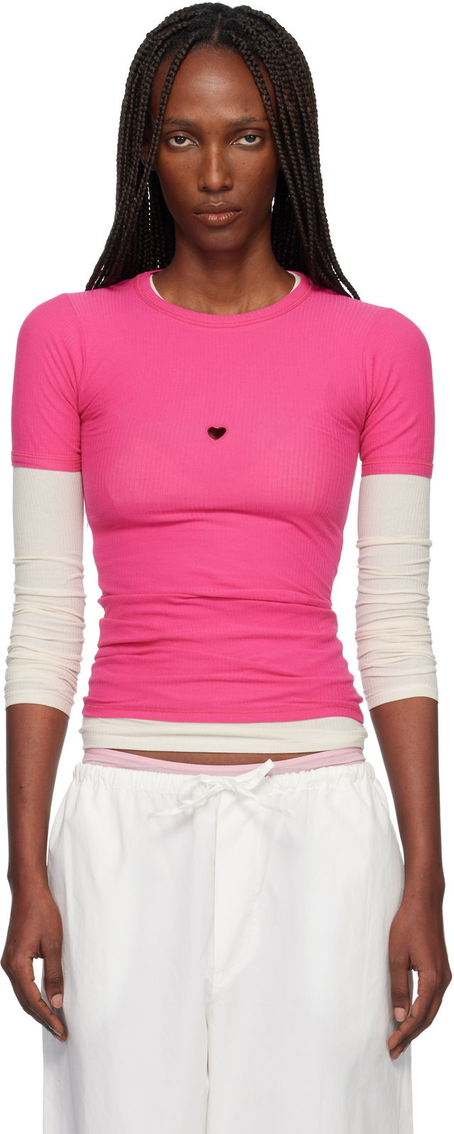 Ribbed Heart Cutout T-shirt
