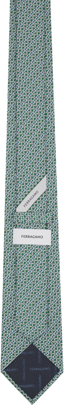 Колани FERRAGAMO Salvatore Ferragamo Gancini Print Silk Tie Зелено | 757583, 1