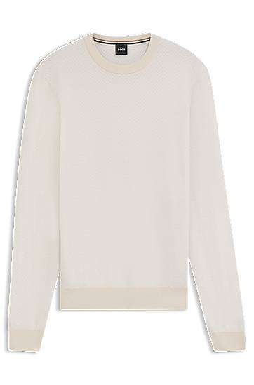 Пуловер BOSS Herringbone Virgin Wool and Cotton Sweater Бежово | 50549985