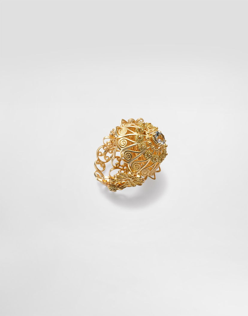 Пръстен Dolce & Gabbana Dolce & Gabbana Filigree Ring with Aquamarine, Size 48 Жълто | WRJP1GWAQ01ZOO00