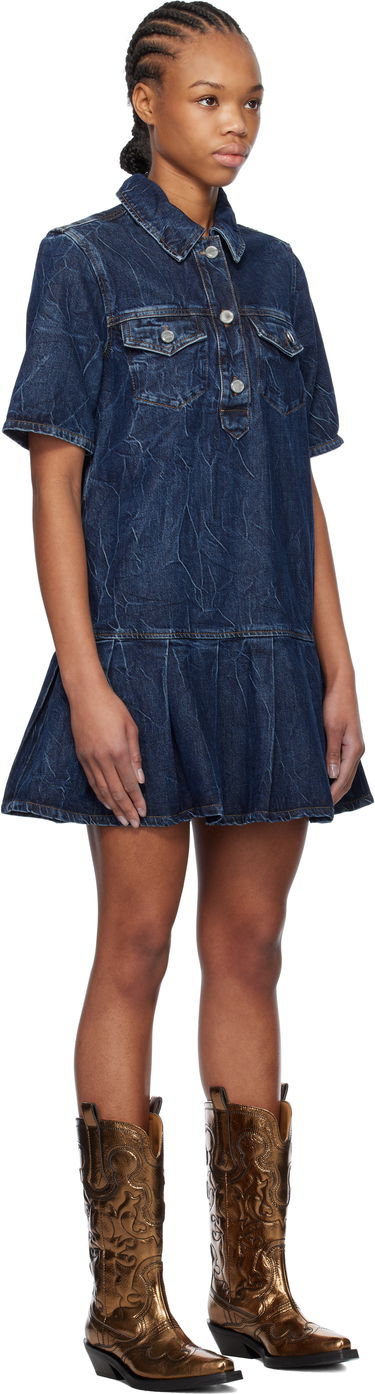 Pокля GANNI Ganni Crinkled Future Denim Mini Dress Синьо | J1594, 1
