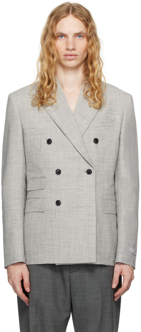 Палта Versace Wool-Blend Double-Breasted Blazer Сиво | 1016604_1A11264, 0