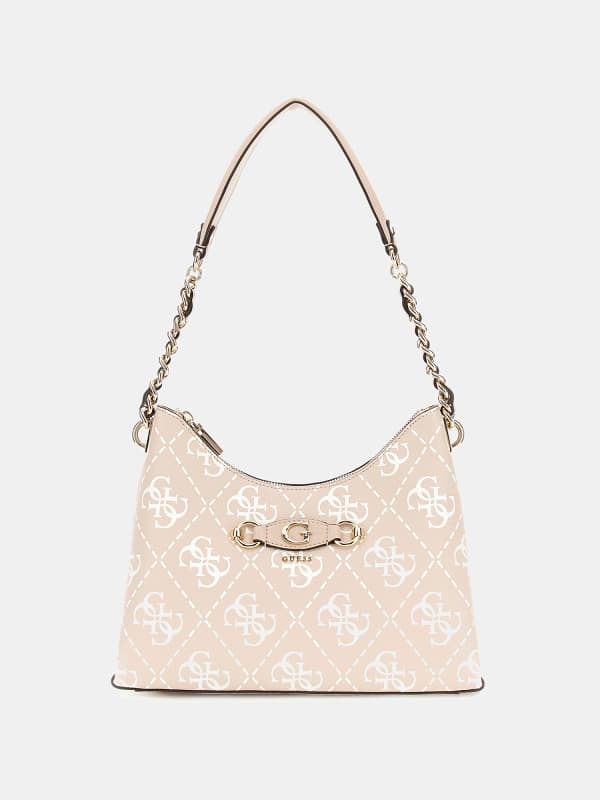 Чанта през рамо GUESS Izzy 4G Logo Shoulder Bag Бежово | HWOQ8654010, 0
