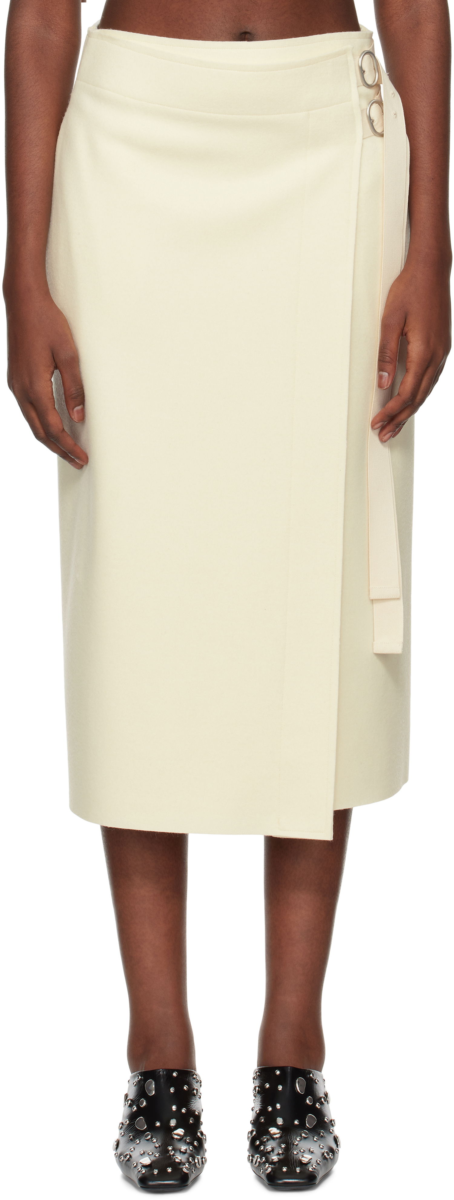 Пола Jil Sander Double Face Compact Midi Skirt Бяло | J40MA0157_J20212, 0