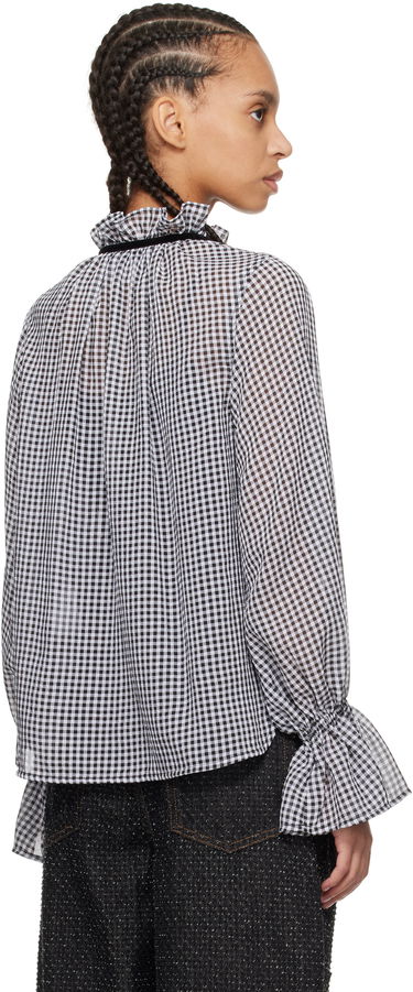 Риза GANNI Ganni Sheer Check Tie-Neck Blouse Бяло | W0155, 2