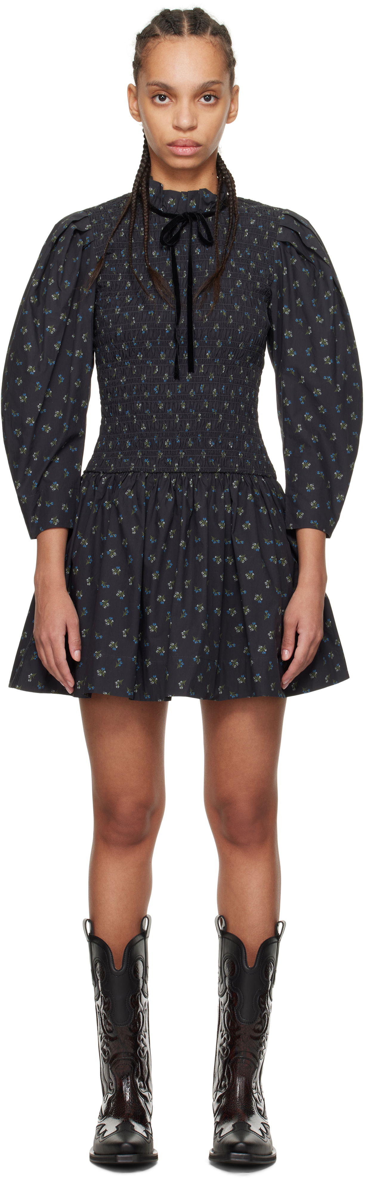 Pокля GANNI Ganni Printed Smock Mini Dress Черно | W0074, 0