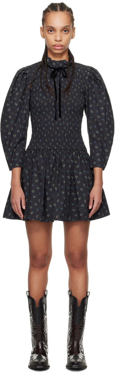 Pокля GANNI Ganni Printed Smock Mini Dress Черно | W0074, 0