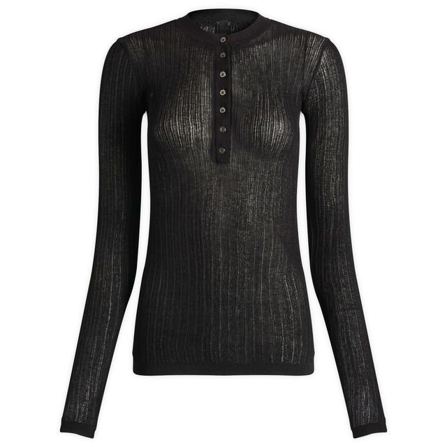 Sheer Knit Long Sleeve Henley Top, Size Large