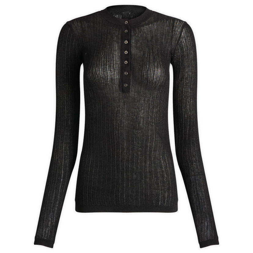 Пуловер SKIMS Sheer Knit Long Sleeve Henley Top, Size Large Черно | LS-LST-10128W-ONX