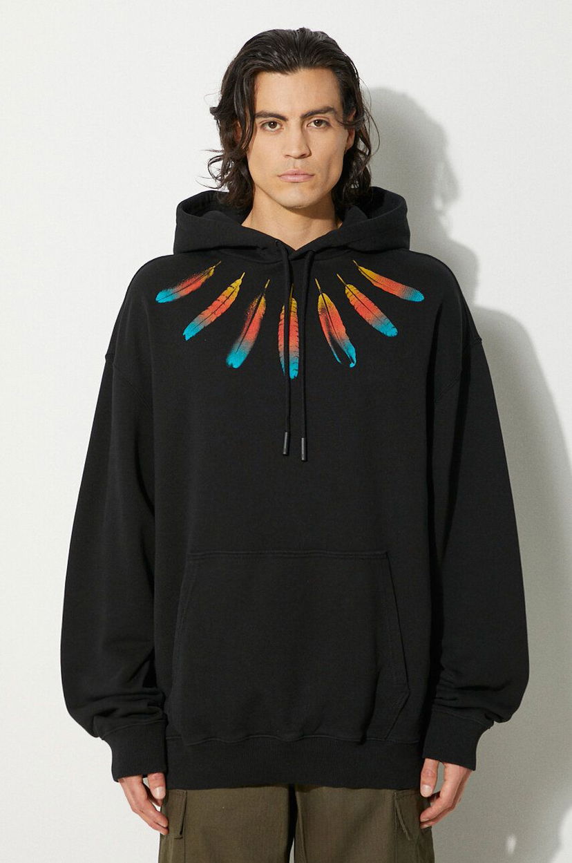 Суитчър Marcelo Burlon Collar Feathers Comfy Hoodie With Print Черно | CMBB106F24FLE0031084