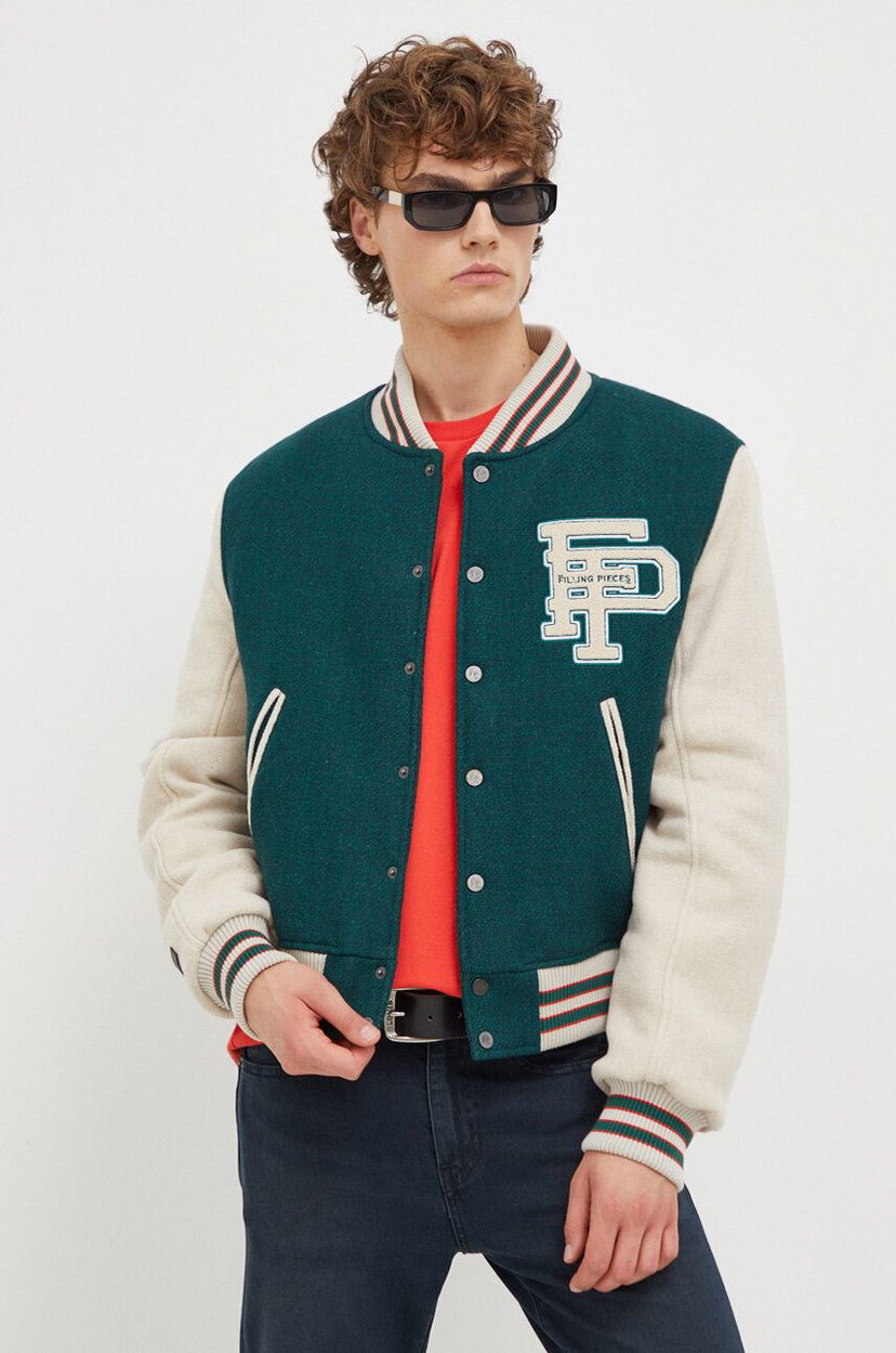 Яке бомбър Filling Pieces Varsity Jacket Зелено | 78616982011