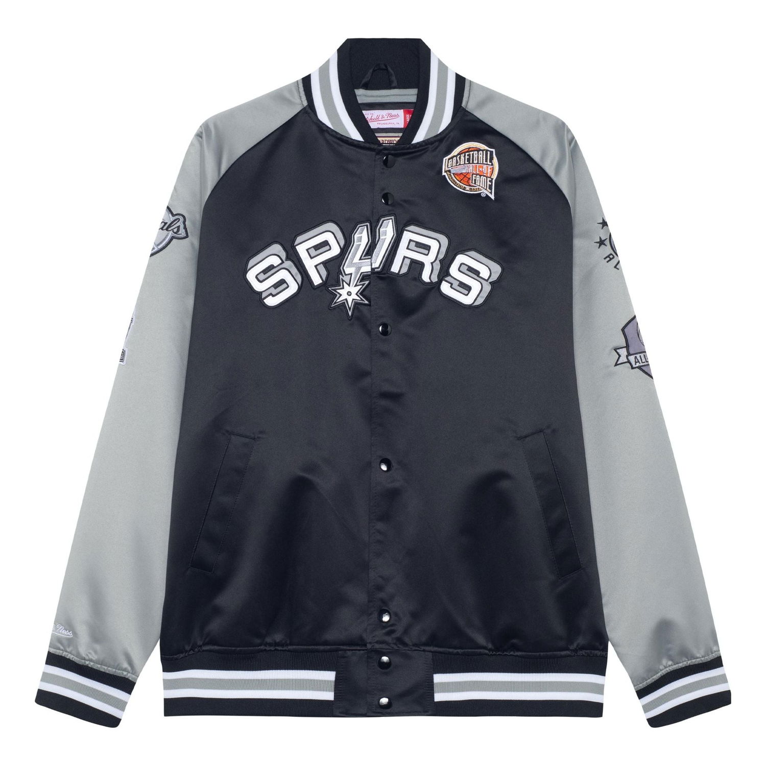 Яке бомбър Mitchell & Ness NBA Spurs Hof Satin Jacket Черно | OJBF6860-SASYYTPABKGY, 0