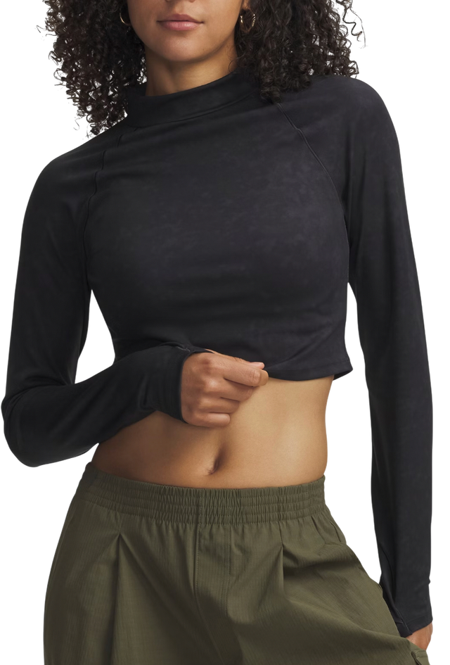 Long Sleeve High Neck Crop Top Meridian Suede Effect