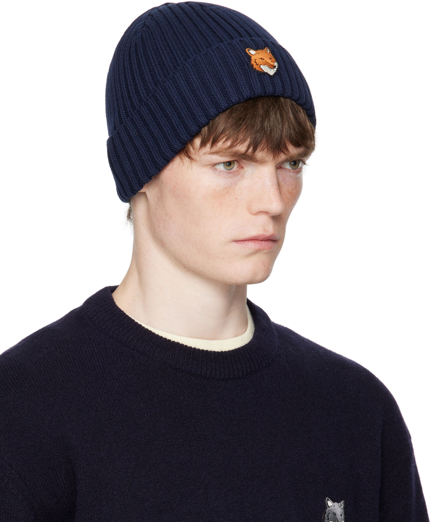 Шапка MAISON KITSUNÉ Maison Kitsuné Fox Head Beanie Тъмно синьо | PM06111KT1140, 1
