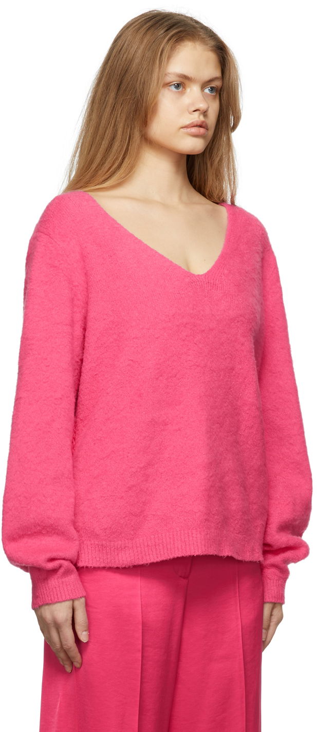 Пуловер Helmut Lang Helmut Lang Brushed Cloud V-Neck Sweater Розово | L09HW713, 1