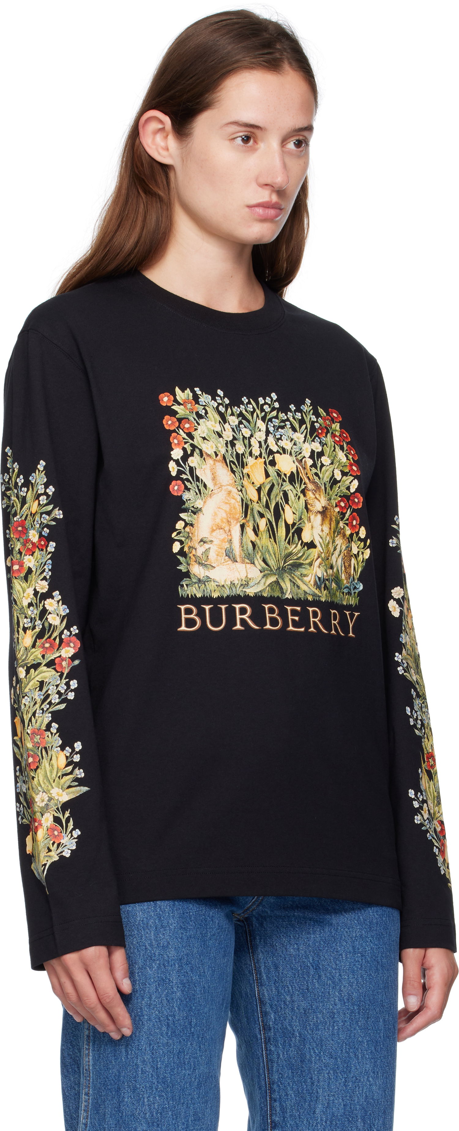 Тениска Burberry Burberry Forest Print Long-Sleeve T-Shirt Черно | 8115847, 1