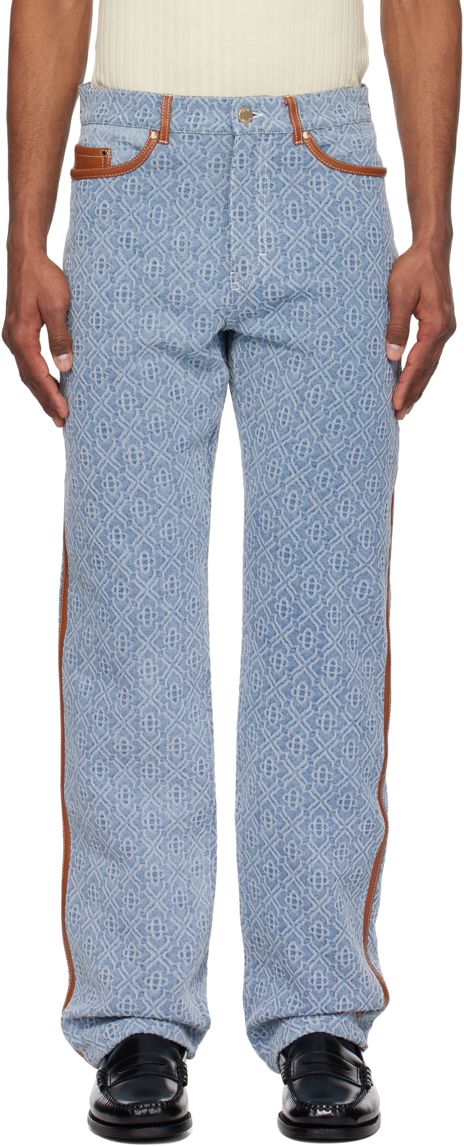 Дънки Casablanca Casablanca Diamond Monogram Leather Trim Jeans Синьо | MPS25-TR-260-01, 0