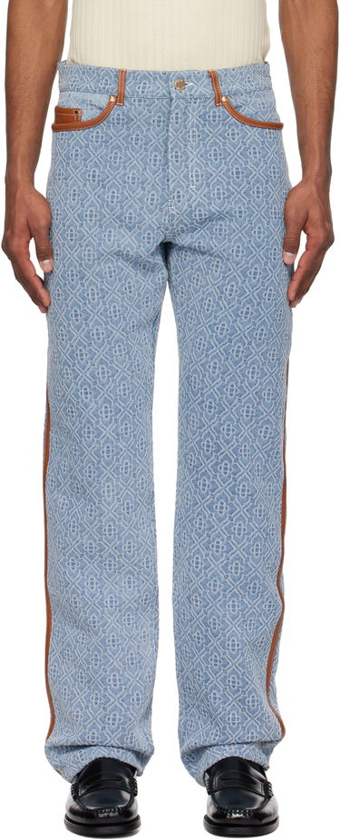 Дънки Casablanca Casablanca Diamond Monogram Leather Trim Jeans Синьо | MPS25-TR-260-01, 0