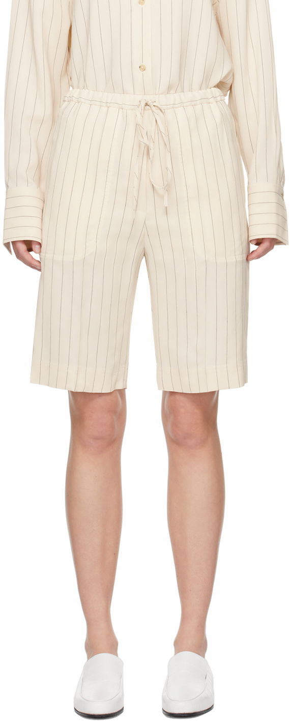 Къси панталони TOTEME TOTEME Relaxed Pinstripe Shorts Бежово | 242-WRB1674-FB0112