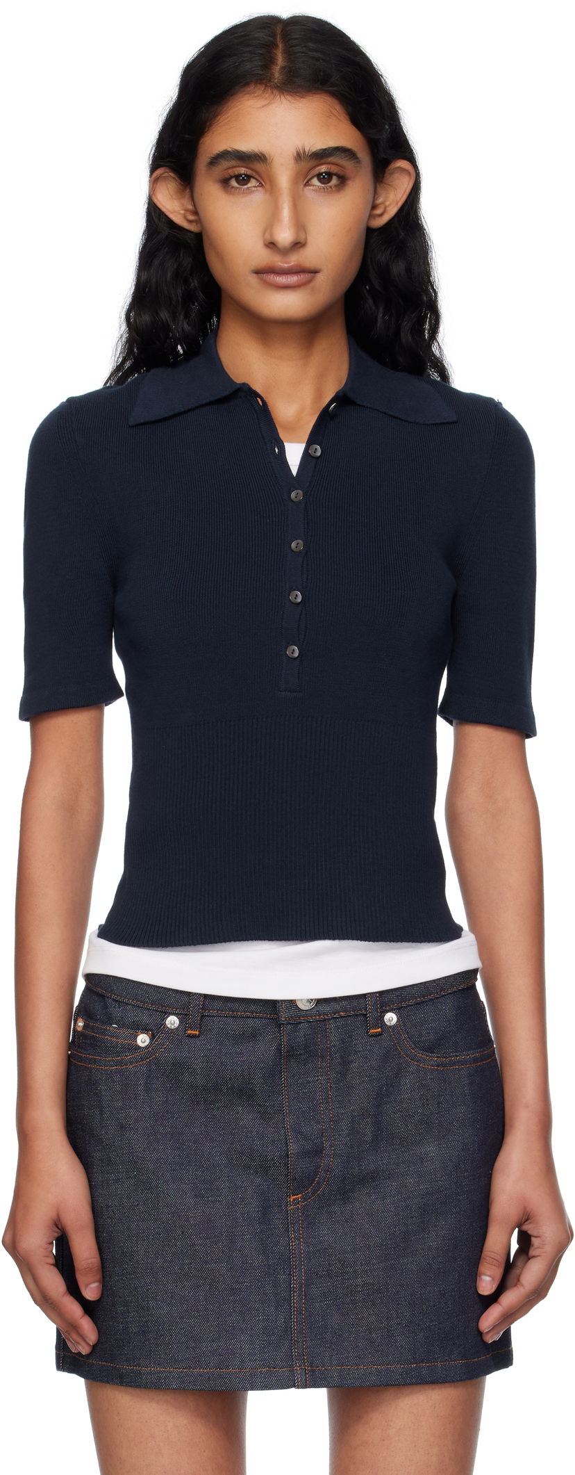 Поло тениска A.P.C. A.P.C. Joelle Knit Polo Тъмно синьо | COGDK-F23421