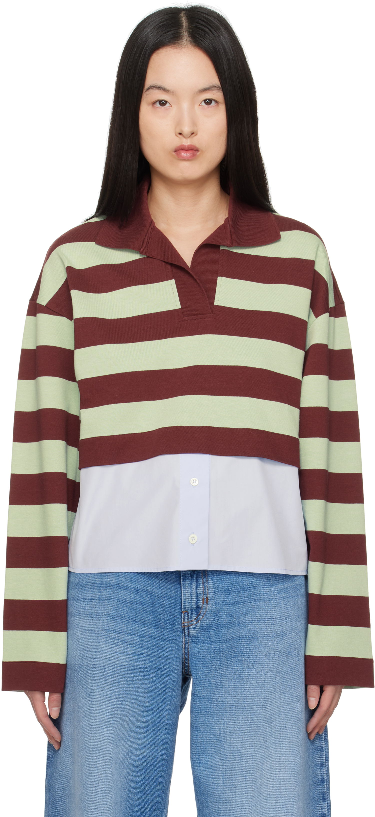 Пуловер Max Mara Weekend Max Mara Halle Cropped Striped Polo Зелено | 2515951021600, 0