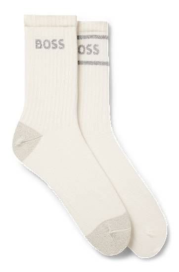 Чорапи BOSS Two-pack Ribbed Crew Socks with Sparkly Logos and Trim Бяло | 50546426, 0
