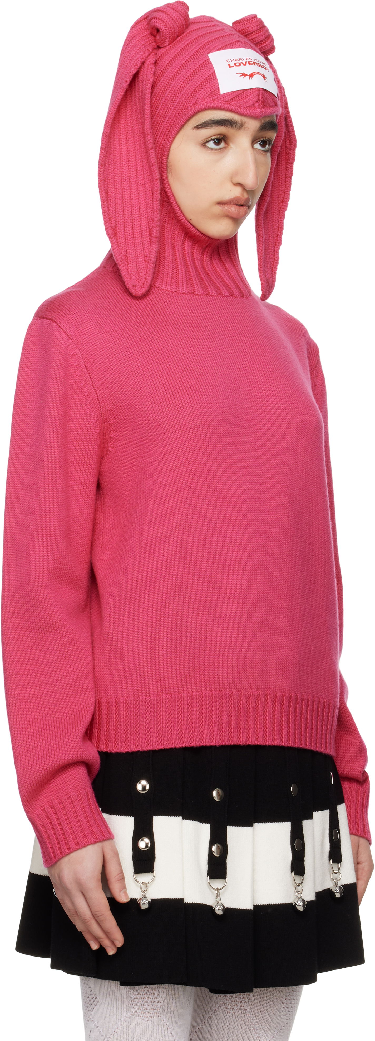 Пуловер Charles Jeffrey Loverboy Charles Jeffrey LOVERBOY Merino Rabbit Balaclava Hoodie Розово | 54090902, 1