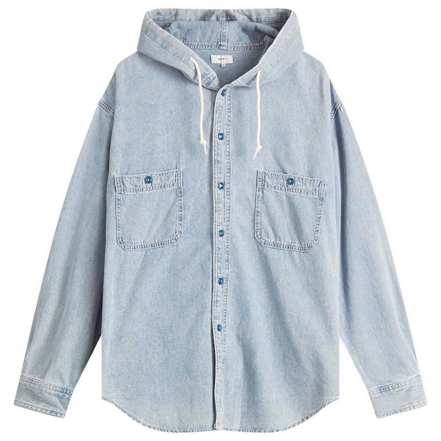 Риза BEAMS BEAMS Chambray Hooded Shirt, Size Large Синьо | 1111-1137-791-72, 0