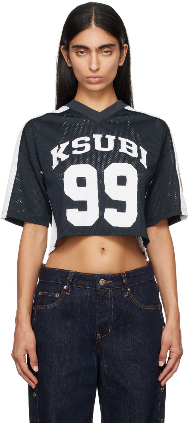 Фланелка Ksubi Ksubi 90 SS Crop Jersey T-Shirt Тъмно синьо | WFA24TE002