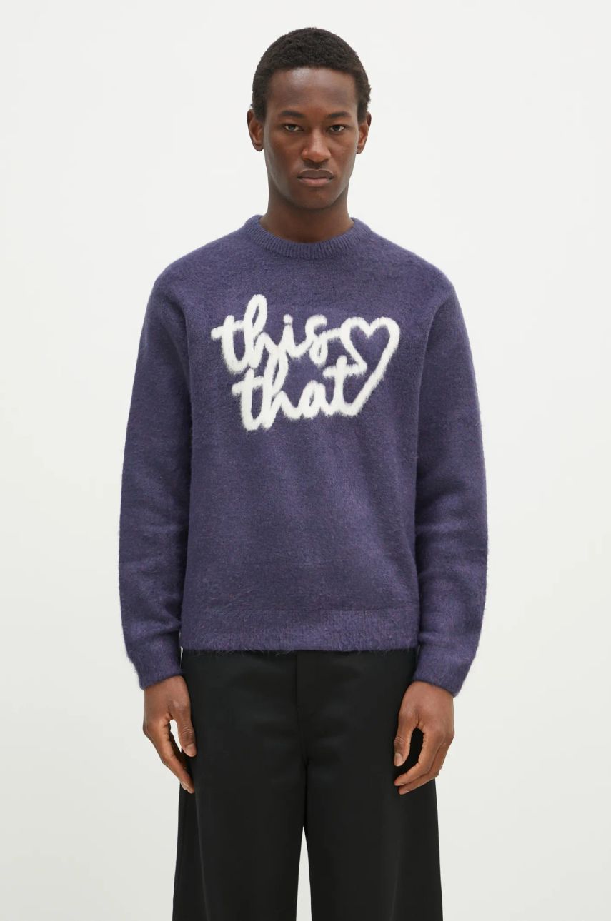 Пуловер thisisneverthat thisisneverthat Heart Logo Knit Sweater Лилаво | TN243KKNPK11, 0
