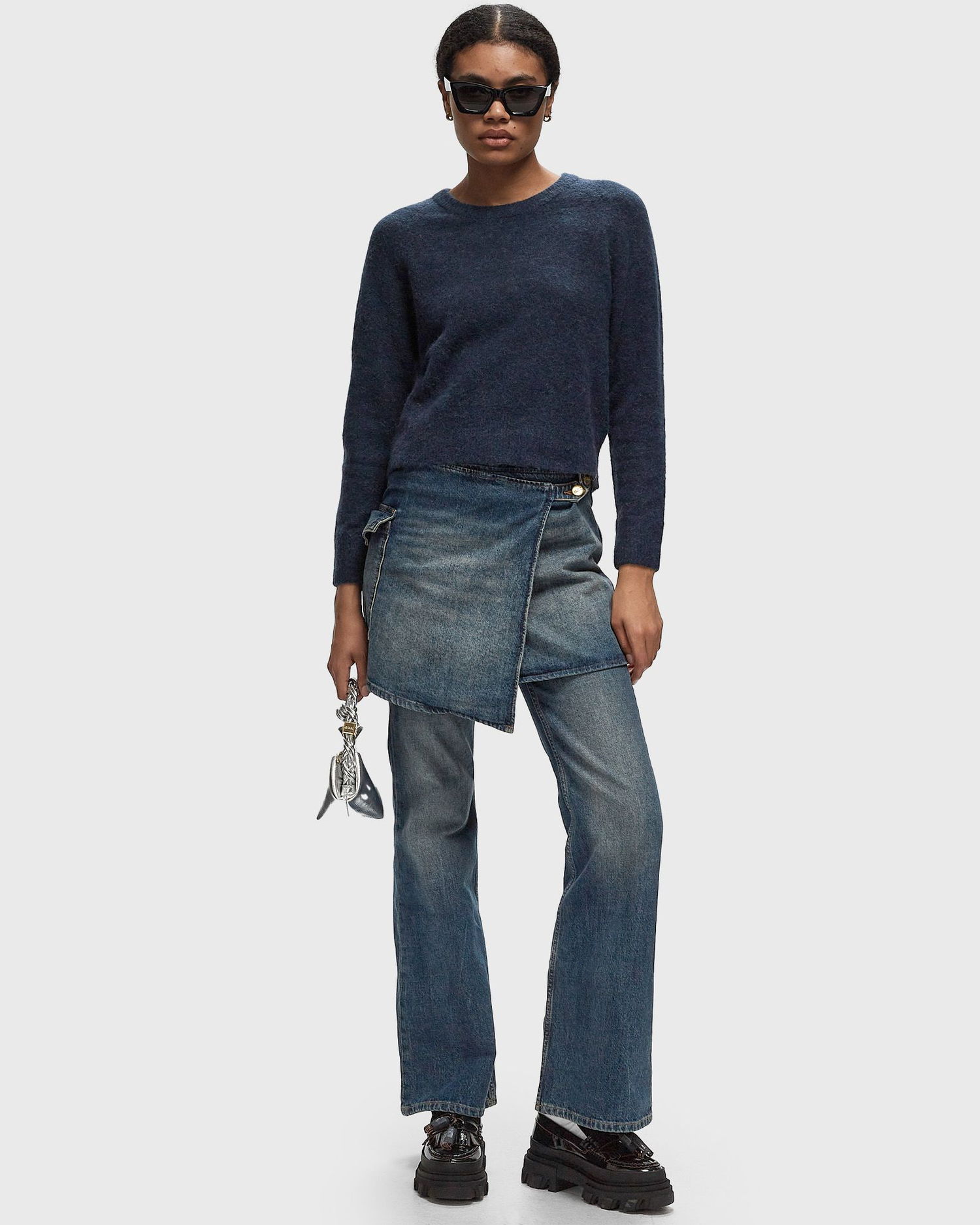 Дънки GANNI Heavy Washed Denim Flared Skirt Jeans Синьо | J1562-567, 1