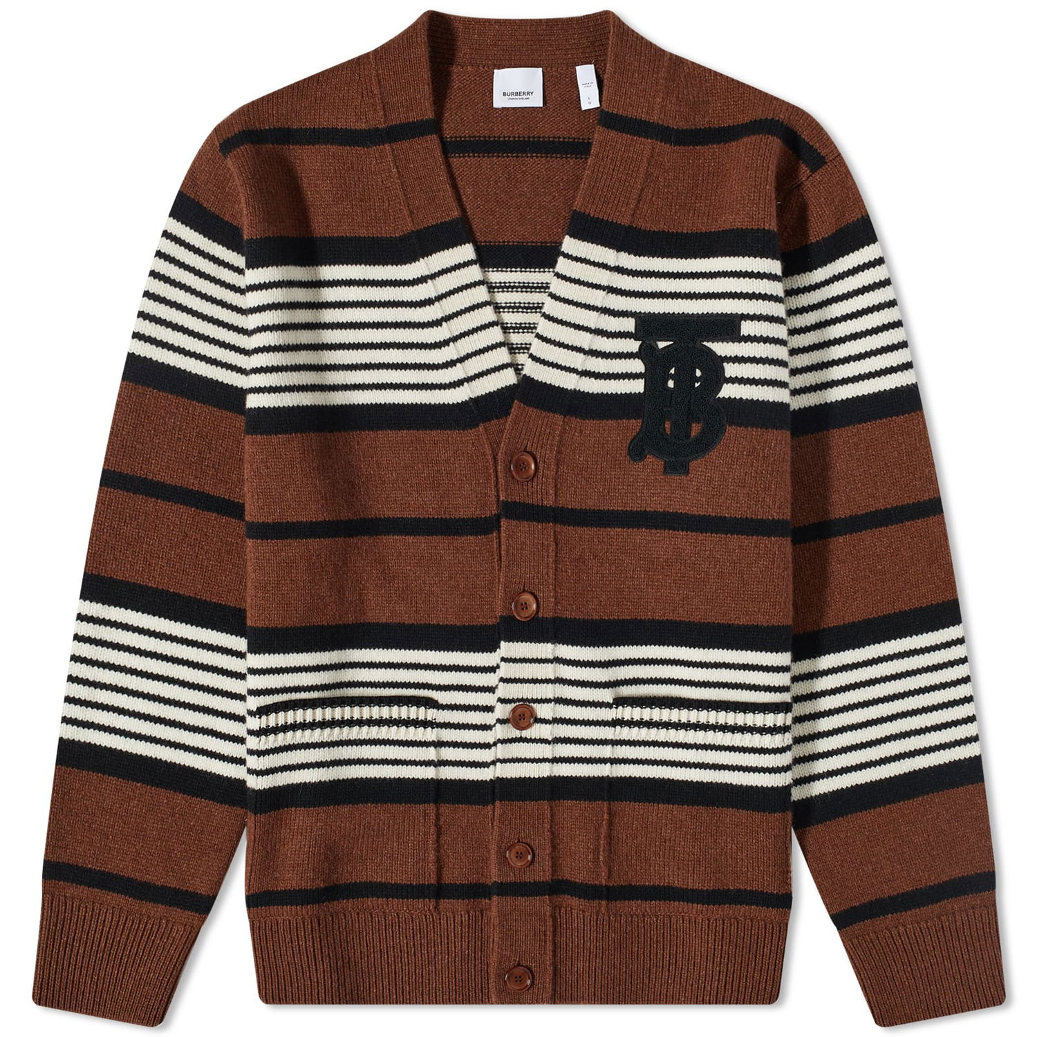Пуловер Burberry Triple Stripe TB Cardigan Кафяво | 8067890, 0