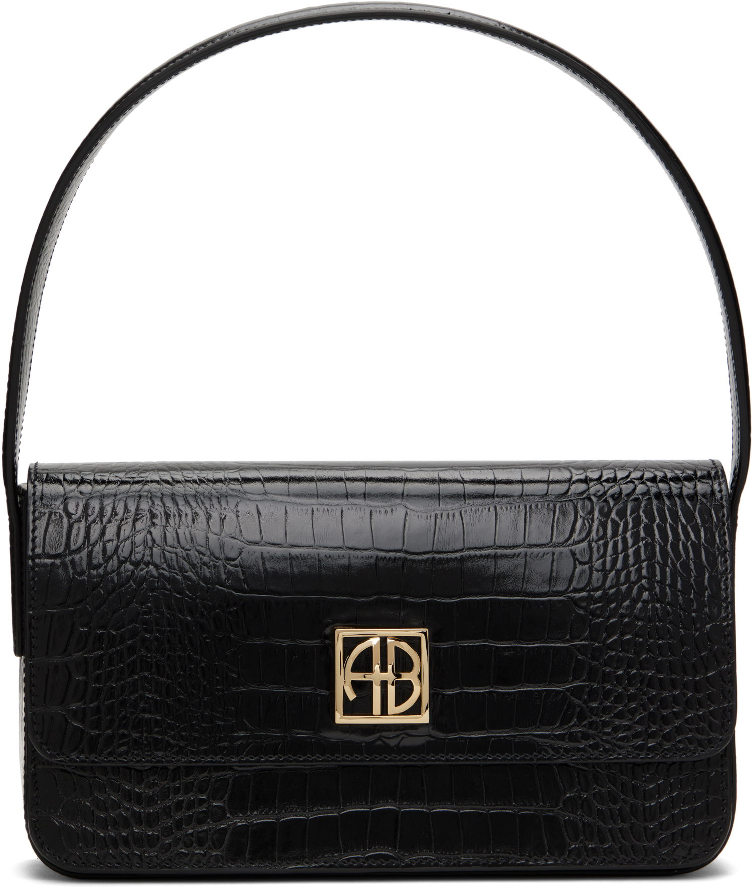 Дамска чанта Anine Bing Crocodile Embossed Leather Shoulder Bag Черно | A-13-10232-010, 0