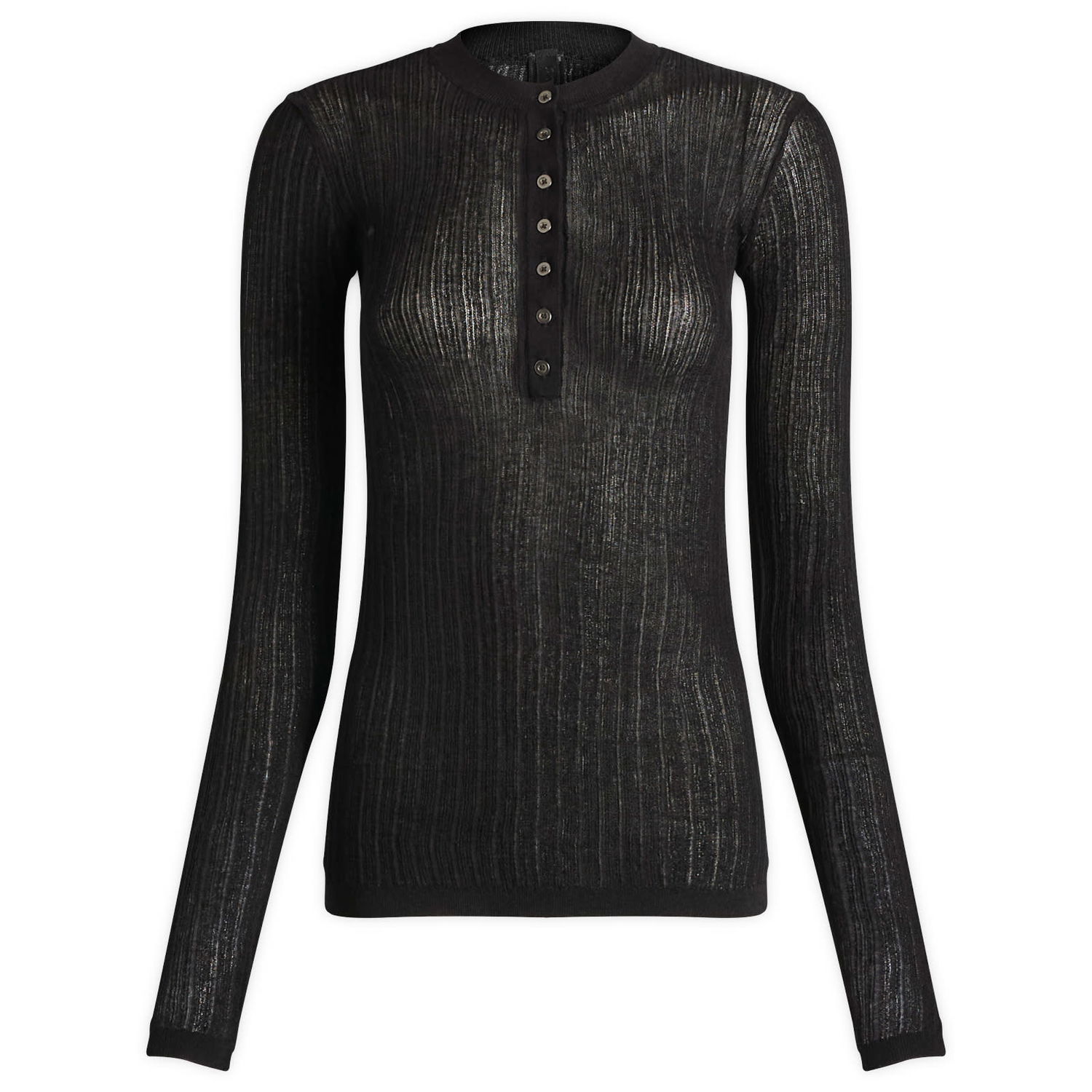 Пуловер SKIMS Sheer Knit Long Sleeve Henley Top, Size Large Черно | LS-LST-10128W-ONX, 1