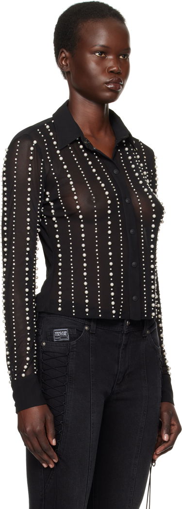Риза Versace Embellished Sheer Button-Up Shirt Черно | E77HALI13_ECJM01, 1
