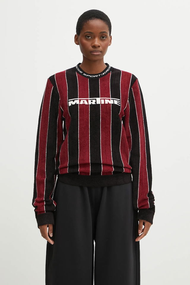 Martine Rose Sporty Logo Crew Striped Long-Sleeve Sweater